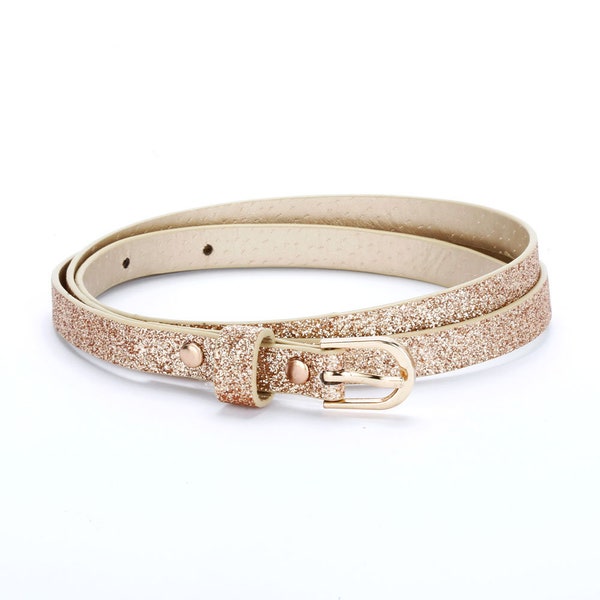 Girls Ultra Skinny Glitter Belt - Rose Gold ( Size 8-14 Y)