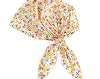 Kids Pre-tied Summer Bandana Hair Scarf - Vintage Floral Yellow (Toddler / Girls Ages - 3-10 Years)
