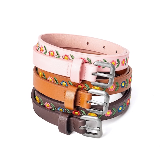 Boho Embroidered Leather Belt - Size Girls 4-14 Years - Etsy  display picture 1