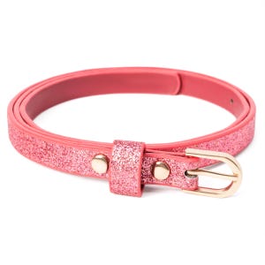 Girls Sparkly Pink Glitter Leather Belt - Mauve - For Kids Ages (4-7y) (8-14y)
