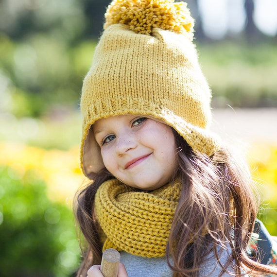 Ensemble bonnet et mitaines en tricot pour petite fille moutarde 3 6 ans Etsy France
