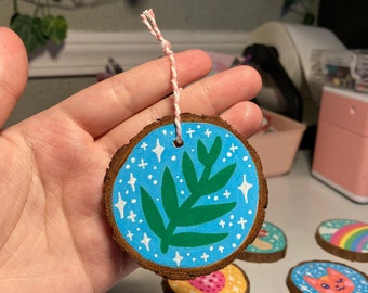 Hand Painted Plant Ornament - One of a Kind Cottagecore Ornament