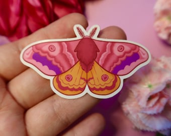 Pink Moth Vinyl Sticker: Waterproof Cottagecore Decor