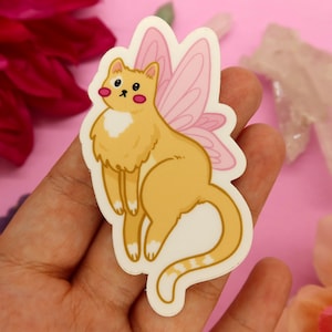 Fairy Cat 3&quot; Vinyl Illustration Sticker - Fairycore Orange Kitten Magical Witchy Sticker - Fairy Kitten Pink Wings Witch Sticker Pack