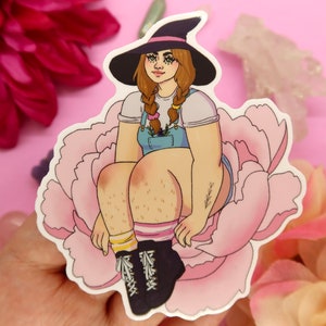 Flower Witch 4&quot; Vinyl Illustration Sticker - Witchy Aesthetic Peony Art Sticker