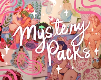 Art Mystery Packs! Prints, Stickers, and Pin Sets