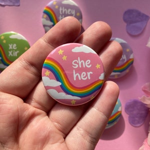 Pastel Pronoun Pins Kawaii aesthetic pin buttons They/them, he/they, she/her, she/they, xe/xir Pronoun Button Pins image 3