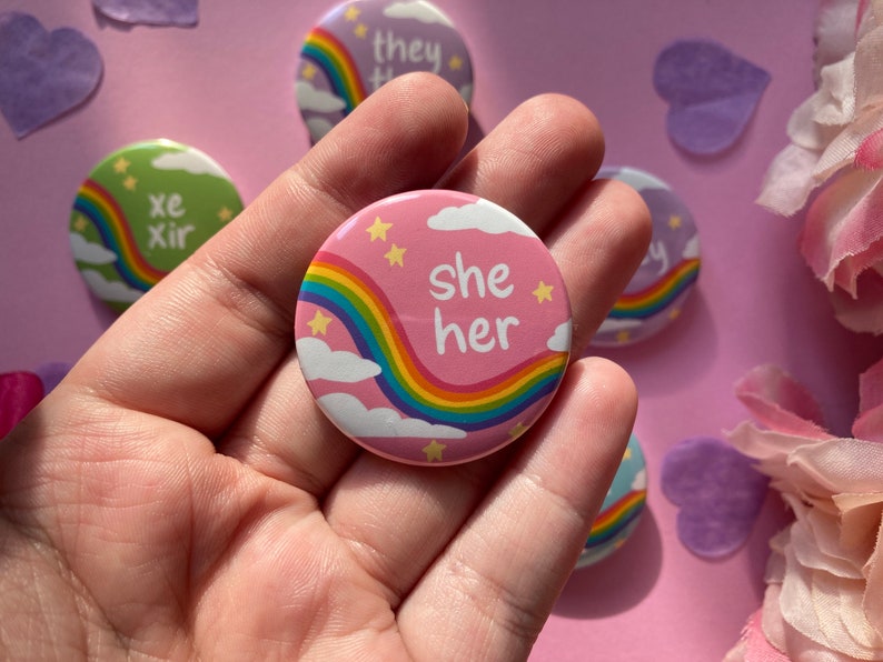 Pastel Pronoun Pins Kawaii aesthetic pin buttons They/them, he/they, she/her, she/they, xe/xir Pronoun Button Pins image 3