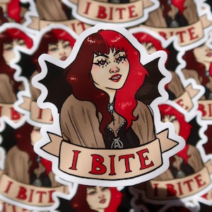 I Bite Sticker - Vampire Girl Spooky Art Sticker