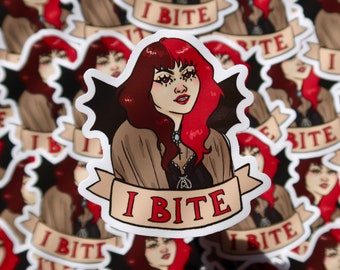 I Bite Sticker - Vampire Girl Spooky Art Sticker