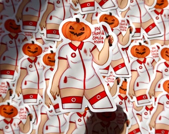 Du borde le mer - Spöklik flicka Halloween konst klistermärke