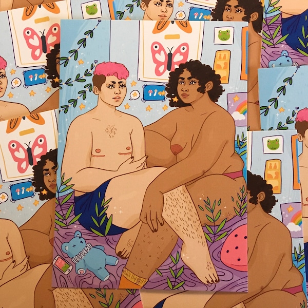 Queer Magic Illustration Print - 4x6, 5x7 or 8.5x11 Queer Art Print Couple
