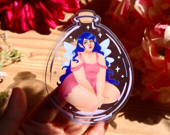 Älva i en flaska genomskinlig vinylklistermärke - Plus Size Fairy Art