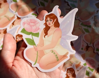 Pastellfärgad älvflicka-klistermärke: Vinylkonst i plusstorlek, blomsterälva