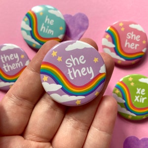 Pastel Pronoun Pins Kawaii aesthetic pin buttons They/them, he/they, she/her, she/they, xe/xir Pronoun Button Pins image 1