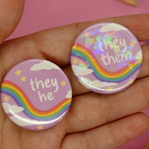 Pastel Pronoun Pins Kawaii aesthetic pin buttons They/them, he/they, she/her, she/they, xe/xir Pronoun Button Pins image 4