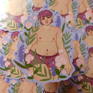 Lavender Trans Man Sticker - Queer Art Top Surgery Illustration, Queer Sticker