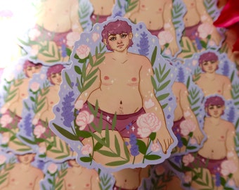 Lavendel Trans Man-klistermärke - Queer Art Top Surgery Illustration, Queer-klistermärke