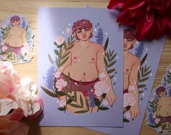 Impresión de ilustración de hombre trans - 8,5 x 11, 5 x 7 o 4 x 6 Arte LGBTQ Queer Personaje transmasc