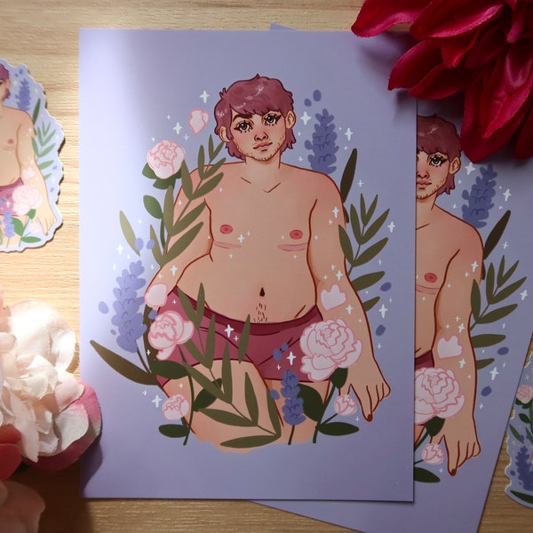 Trans Man Illustration Print - 8.5x11, 5x7, or 4x6 LGBTQ Queer Art Transmasc character