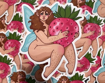 Adesivo in vinile "Fata Fragola": illustrazione impermeabile (8,9 cm)
