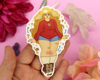 Pegatina de vinilo "Chica Champiñón": Arte Cottagecore de talla grande (4")