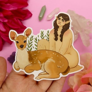 Elf and Deer 4&quot; Vinyl Illustration Sticker