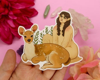 Alv och hjort 10 cm vinylillustrationsklistermärke