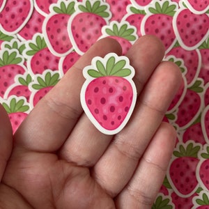 Mini Strawberry Vinyl Sticker - 1.5&quot; Pink Strawberry Sticker