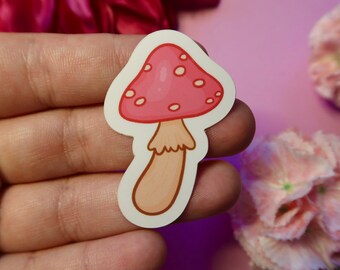 Mini Mushroom Sticker - 2" Pink Mushroom Vinyl Sticker