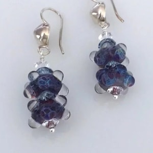 Blue and Red - Artisan Lampwork Beaded, Color Shifting Boro Glass, Swarovski Crystal, Sterling Silver Dangle Earrings