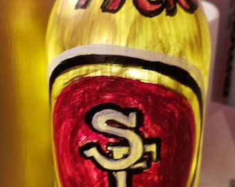 Personalized Hand Painted 49ers light up Wine Bottle