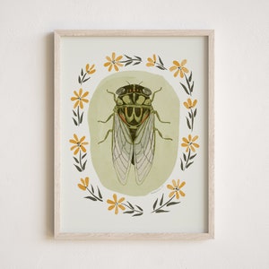 Cicada Fine Art Print - Annual Cicada Painting - Cottage Core Bug Decor - Insect Poster