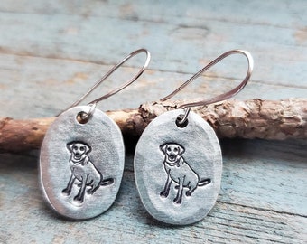 Dog Earrings, Lab Earrings, Hand-Stamped Dog Earrings, Labrador Retriever