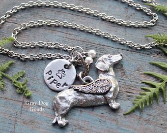 Dachshund Angel Necklace, Dachshund Sympathy Gift, Personalized Dog Necklace, Dachshund Memorial, Pet Memorial Necklace