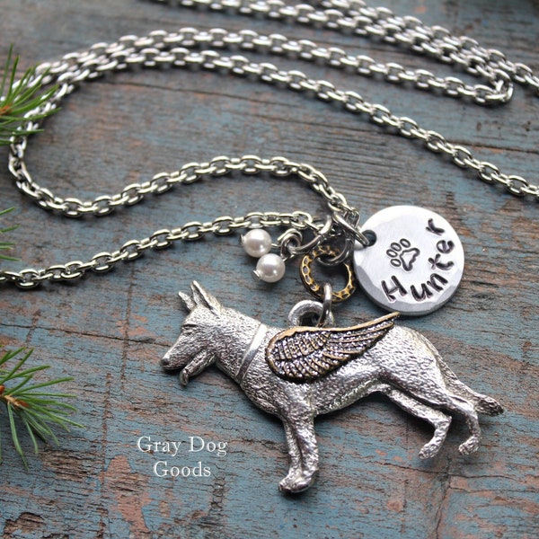 German Shepherd Memorial Necklace, German Shepherd Jewelry, Personalized Dog Necklace, Shepherd Sympathy Gift, Pet Memorial Jewelry