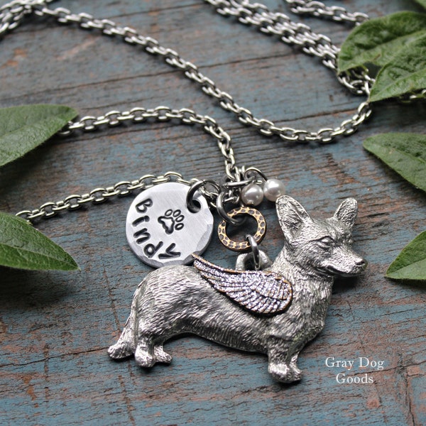 Cardigan Welsh Corgi Angel Necklace, Corgi Sympathy Gift, Personalized Dog Necklace, Corgi Memorial, Pet Memorial Necklace