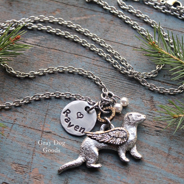 Ferret Memorial Necklace, Ferret Jewelry, Personalized Ferret Necklace, Ferret Sympathy Gift, Pet Memorial Jewelry