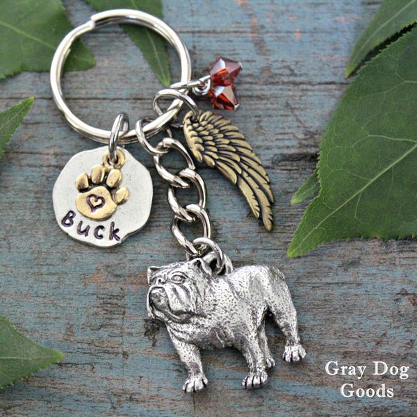 Bulldog Memorial KeyChain, Pet Memorial Key Chain, Bulldog Key Chain, Bulldog Sympathy Gift, Read Full Listing Details