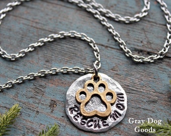 Rescue Mom Necklace, Dog Mom, Cat Mom, Animal Rescuer, Dog Lover Gift, Gift for Cat Lover