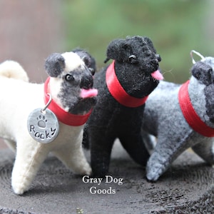Pug Ornament, Personalized Dog Ornament, Puggle ornament, Hand-Stitched Limited Edition Felt Dog Ornament