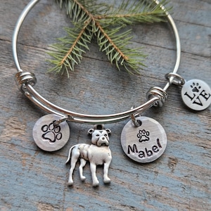 Pit Bull Bracelet, Pit Bull Jewelry, Gift For Dog Lover, Personalized Dog Jewelry, Pitty Mom, Pit Bull Natural Ears