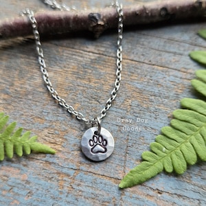 Tiny Paw Print Necklace, hand-stamped