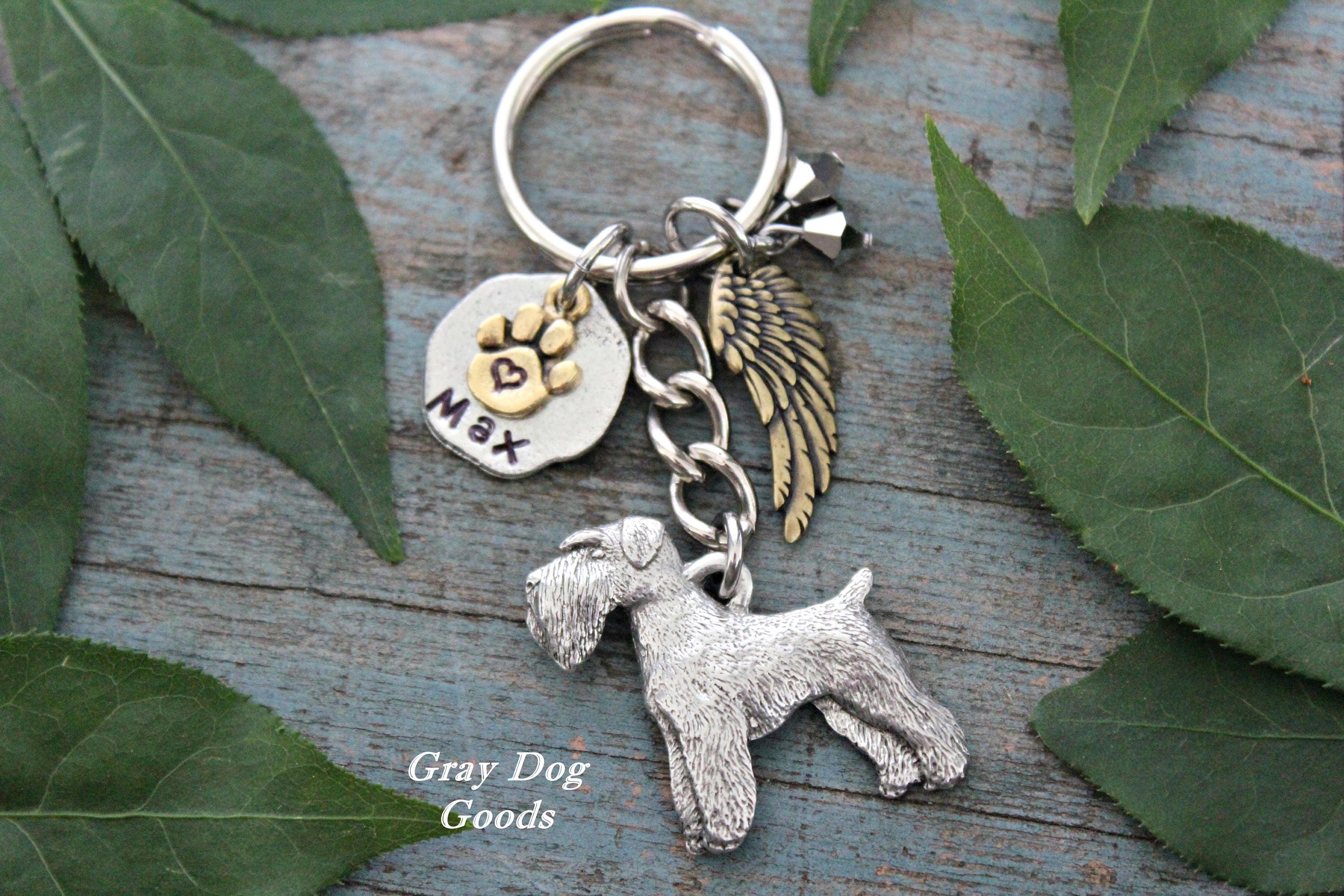 Schnauzer Memorial KeyChain, Pet Memorial KeyChain, Schnauzer Natural Ears, Schnauzer Sympathy Gift, Schnauzer Floppy Ears
