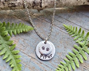 Pet Name Necklace, Dog Name Necklace, Cat Name Necklace, Paw Prints