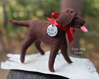 Chocolate Lab Ornament, Personalized Dog Ornament, Labrador ornament, Hand-Stitched Limited Edition Felt Dog Ornament