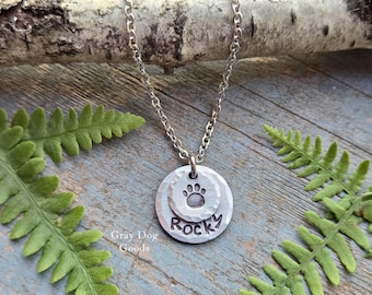 Pet Name Necklace, Dog Name Necklace, Cat Name Necklace, Paw Print Necklace