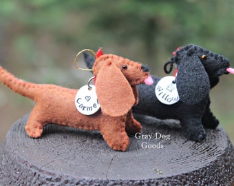 Dachshund Ornament, Personalized Dog Ornament, Wiener Dog Ornament, Hand-Stitched Limited Edition Felt Dog Ornament