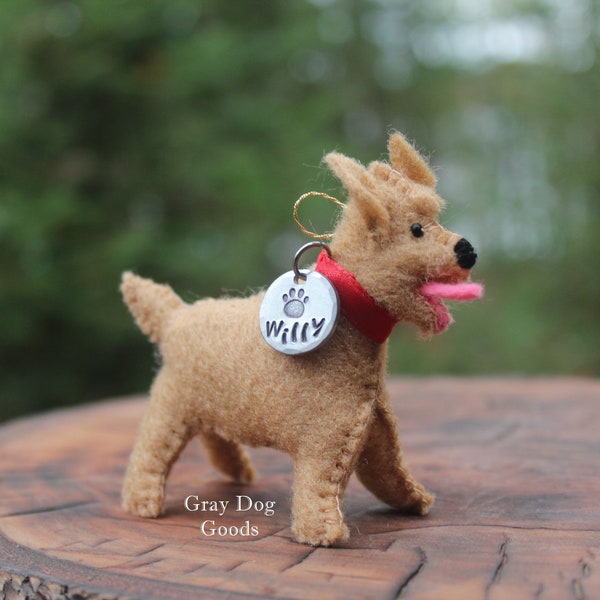 Norwich Terrier Ornament, Personalized Dog Ornament, Hand-Stitched Limited Edition Felt Dog Ornament
