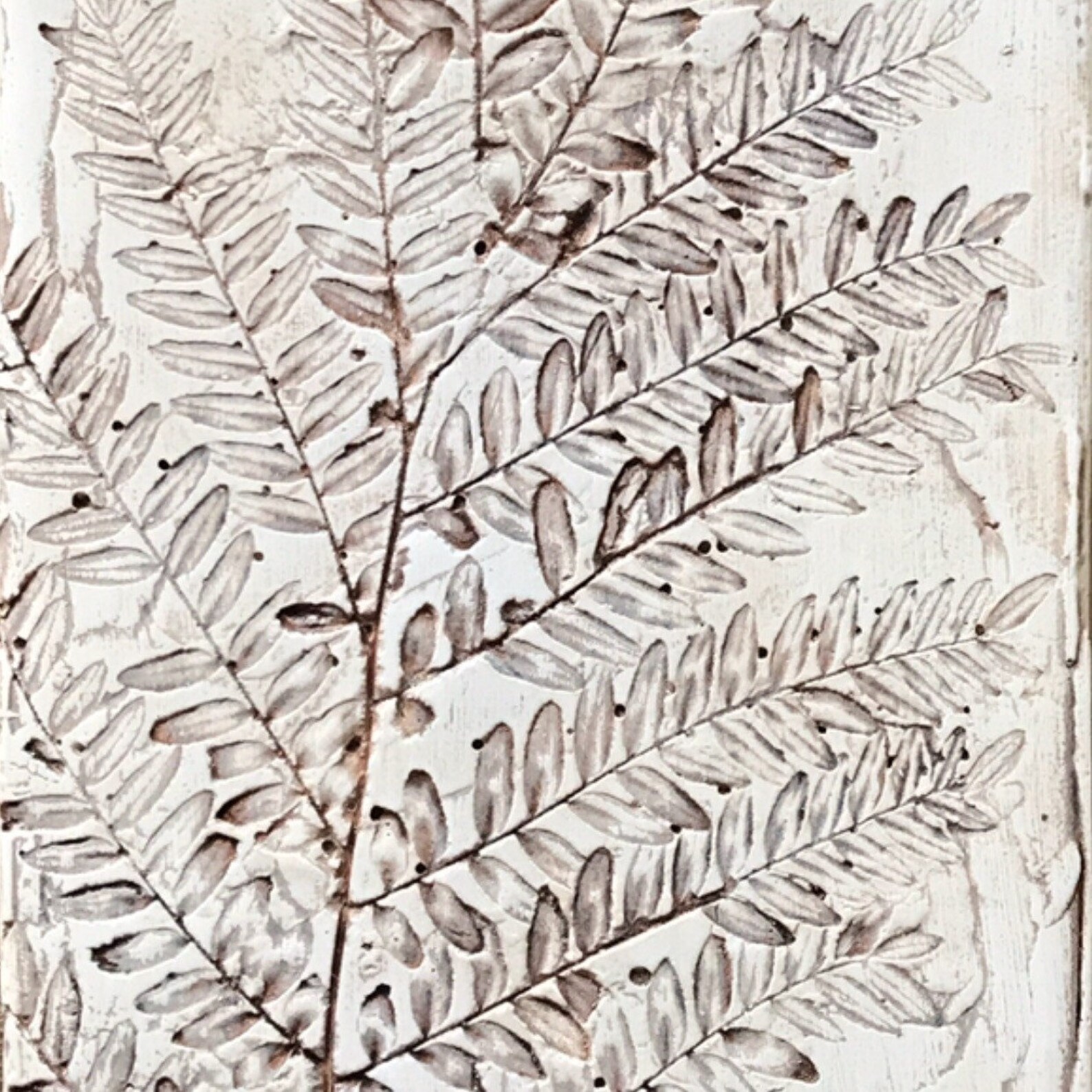 Handmade basrelief leaf print in neutral tones of gray and Etsy